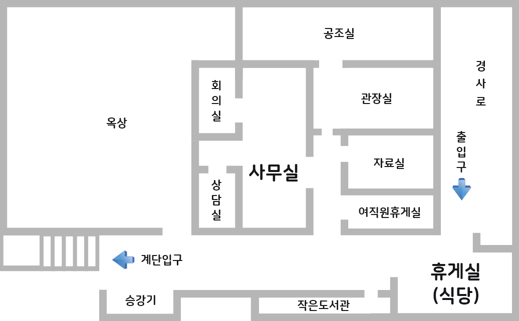 제1관 3층 관장실, 부장실, 사무실, 상담실, 휴게실(식당)사진